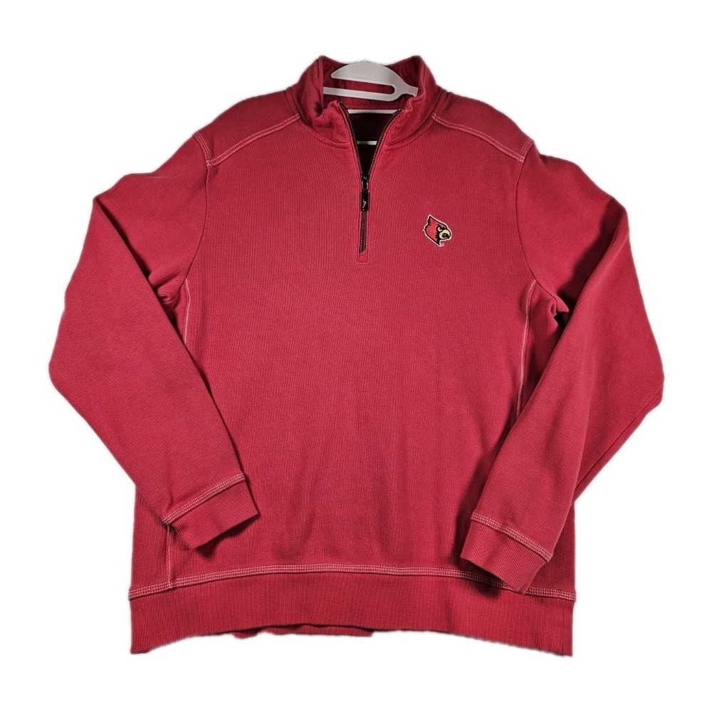 Tommy Bahama Louisville Cardinals Men Terry Cloth 1/4 Zip Pullover Sweater Red L